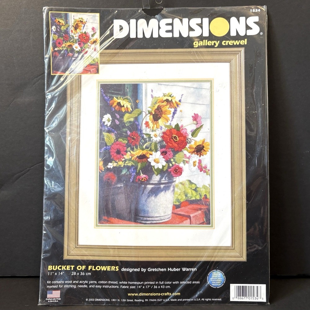 Dimensions Bucket of Flowers Crewel Embroidery Kit Gretchen Huber Warren #1534